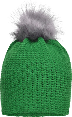 Myrtle Beach - Häkelmütze mit Pompon (fern green/silver)