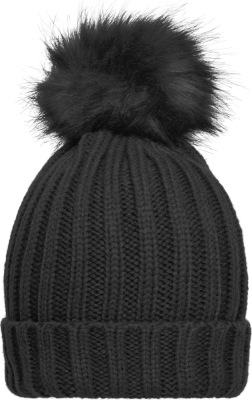 Myrtle Beach - Elegant Knitted Beanie with extra large pompon (black)
