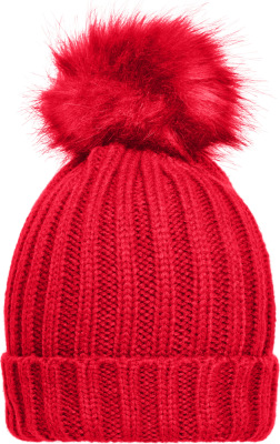 Myrtle Beach - Elegant Knitted Beanie with extra large pompon (red)