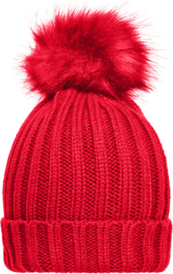 Myrtle Beach - Elegante Strickmütze mit extra großem Pompon (red)