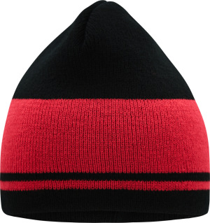 Myrtle Beach - Classic Knitted Beanie with contrasting stripes (black/burgundy)