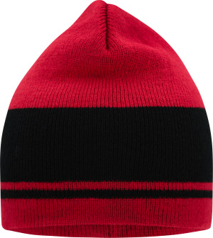 Myrtle Beach - Classic Knitted Beanie with contrasting stripes (burgundy/black)