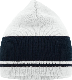 Myrtle Beach - Classic Knitted Beanie with contrasting stripes (off white/navy)