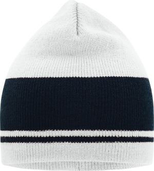 Myrtle Beach - Classic Knitted Beanie with contrasting stripes (off white/navy)