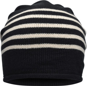 Myrtle Beach - Knitted Beanie with fine contrasting Stripes (black/sand)