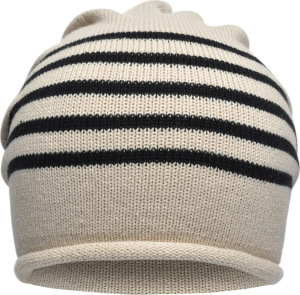 Myrtle Beach - Knitted Beanie with fine contrasting Stripes (sand/black)