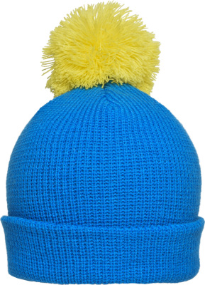 Myrtle Beach - Knitted hat with brim and pompon (azur/yellow)