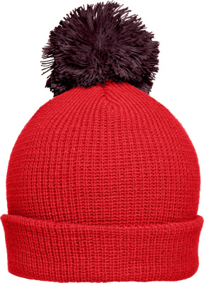 Myrtle Beach - Knitted hat with brim and pompon (berry/maroon)