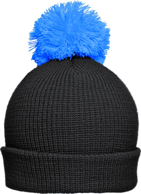 Myrtle Beach - Knitted hat with brim and pompon (black/pacific)
