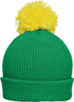 Myrtle Beach - Knitted hat with brim and pompon (fern-green/yellow)