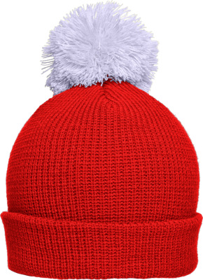 Myrtle Beach - Knitted hat with brim and pompon (tomato/silver)