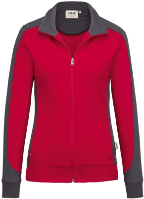 Hakro - Damen Sweatjacke Contrast Mikralinar (rot/anthrazit)