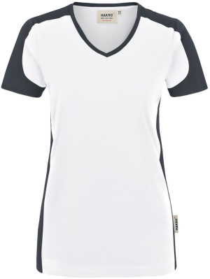 Hakro - Damen V-Shirt Contrast Mikralinar (weiß/anthrazit)