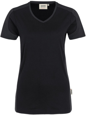 Hakro - Damen V-Shirt Contrast Mikralinar (schwarz/anthrazit)