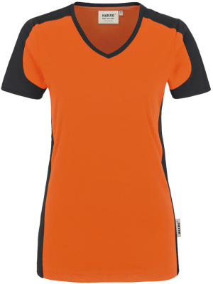 Hakro - Damen V-Shirt Contrast Mikralinar (orange/anthrazit)
