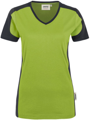 Hakro - Damen V-Shirt Contrast Mikralinar (kiwi/anthrazit)