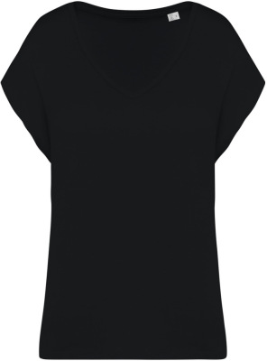 Native Spirit - Eco-friendly ladies' loose V-neck t-shirt (Black)