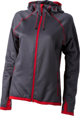 James & Nicholson - Ladies´ Hooded Fleece (Carbon/Red)