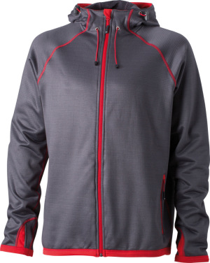 James & Nicholson - Men´s Hooded Fleece (Carbon/Red)