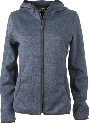 James & Nicholson - Ladies´ Knitted Fleece Hoody (denim melange/ ​black)