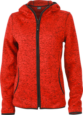 James & Nicholson - Ladies´ Knitted Fleece Hoody (red melange/ ​black)