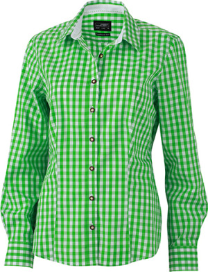 James & Nicholson - Karo Popeline Trachten Bluse (green/white)