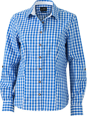 James & Nicholson - Karo Popeline Trachten Bluse (royal/white)