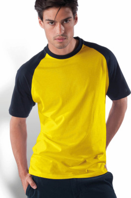 black and yellow baseball tee