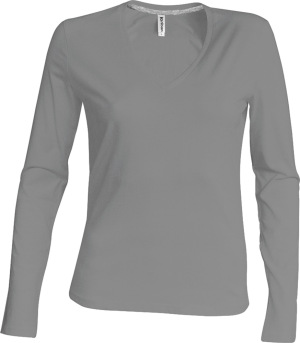 Kariban - Ladies Long Sleeve V-Neck T-Shirt (Oxford Grey)