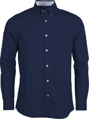 Kariban - Mens Long Sleeve Washed Popeline Shirt (Navy)