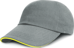 Result - Junior Heavy Brushed Cotton Cap (Sandwich-Schild) (Grey/Yellow)