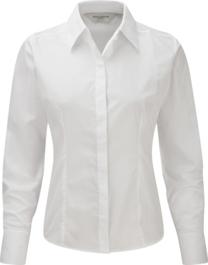 Russell - Ladies Long Sleeve PolyCotton Easy Care Fitted Poplin Shirt (White)