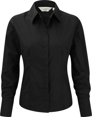 Russell - Ladies Long Sleeve PolyCotton Easy Care Fitted Poplin Shirt (Black)