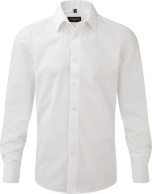 Russell - Men`s Long Sleeve PolyCotton Easy Care Tailored Poplin Shirt (White)