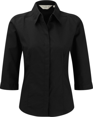 Russell - Ladies 3/4 Sleeve PolyCotton Easy Care Fitted Poplin Shirt (Black)