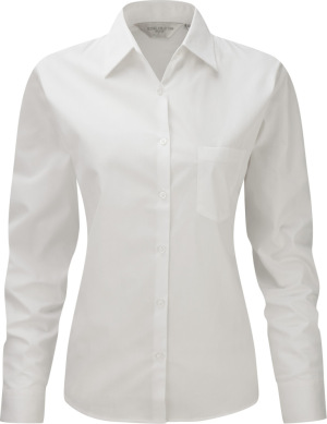 Russell - Ladies Long Sleeve Pure Cotton Easy Care Poplin Blouse (White)