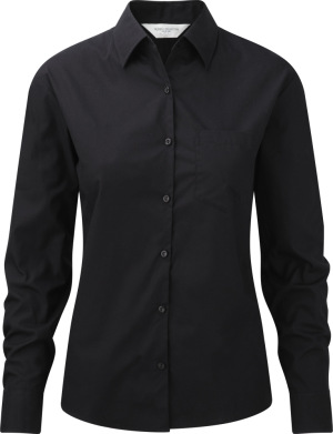 Russell - Ladies Long Sleeve Pure Cotton Easy Care Poplin Blouse (Black)