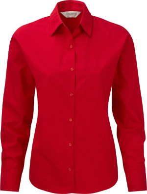 Russell - Ladies Long Sleeve Pure Cotton Easy Care Poplin Blouse (Classic Red)