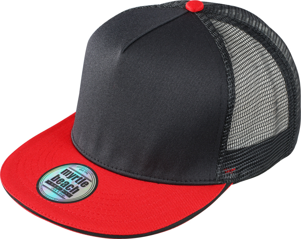 5-Panel Pro Mesh Cap (black/red) for embroidery and printing - Myrtle Beach  - Caps & Knitted caps - StickX Textilveredelung