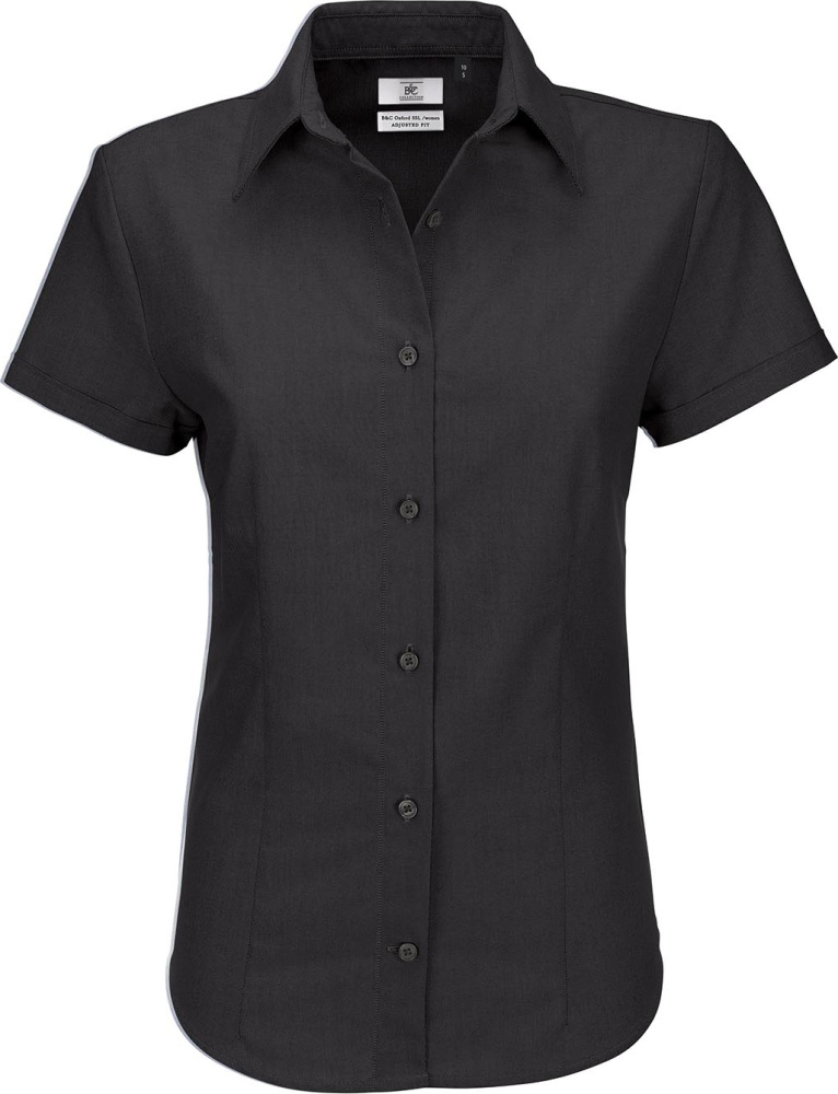 Oxford Shirt Short Sleeve Women Black For Embroidery And