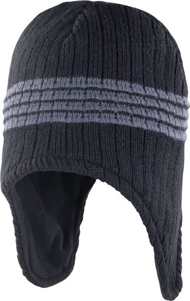 KNITTED CONTRAST BEANIE HAT WOOLLY BLACK/GREY 